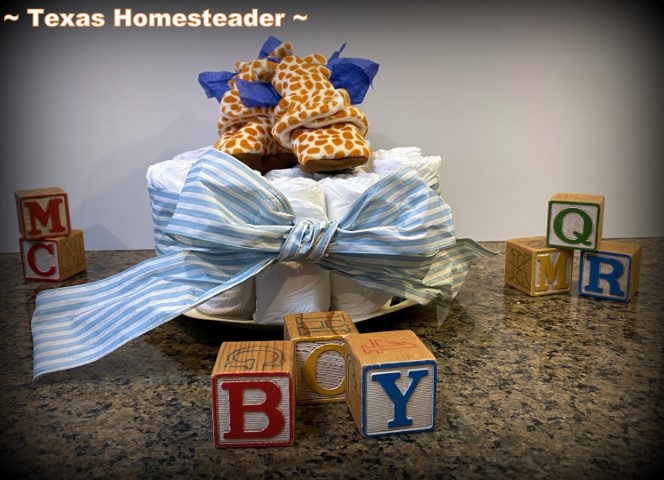 Baby Shower - Κέικ με πάνα με καμπάνια καμηλοπάρδαλης και ξύλινα μπλοκ. #Texashomesteader