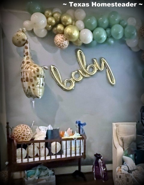 Baby Down - Safari Giraffe Θέμα με την Jenny Lind Cradle Holding Gifts. #Texashomesteader