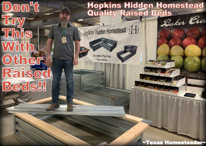 Hopkins Hidden Homestead - Kris Hopkins που στέκεται σε μεταλλικό πλαίσιο σε ανυψωμένο κρεβάτι #Texashomesteader