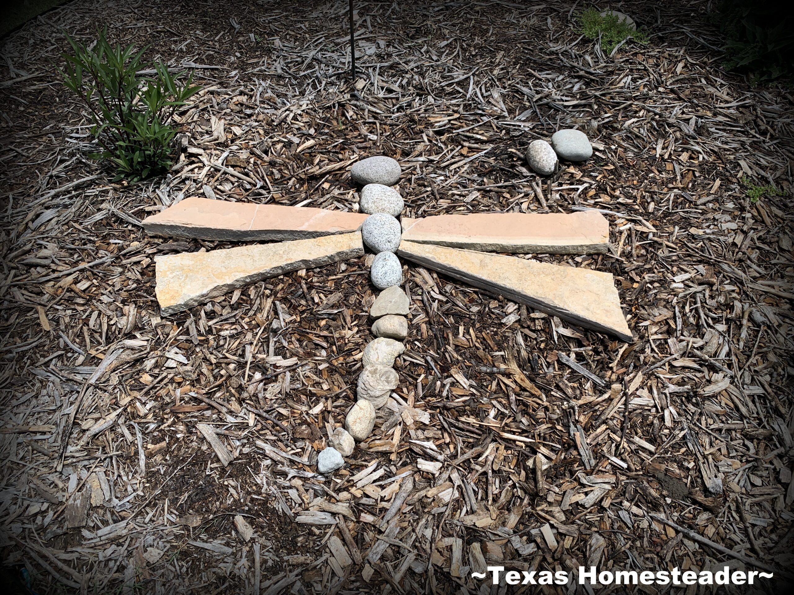 Dragonfly Rock Art Χαρακτηριστικό από διάφορα βράχια τοποθετημένα στον κήπο του Βορειοανατολικού Τέξας για να τιμήσει τη μητέρα μου, έναν φυσιοδίφη του Τέξας. #Texashomesteader